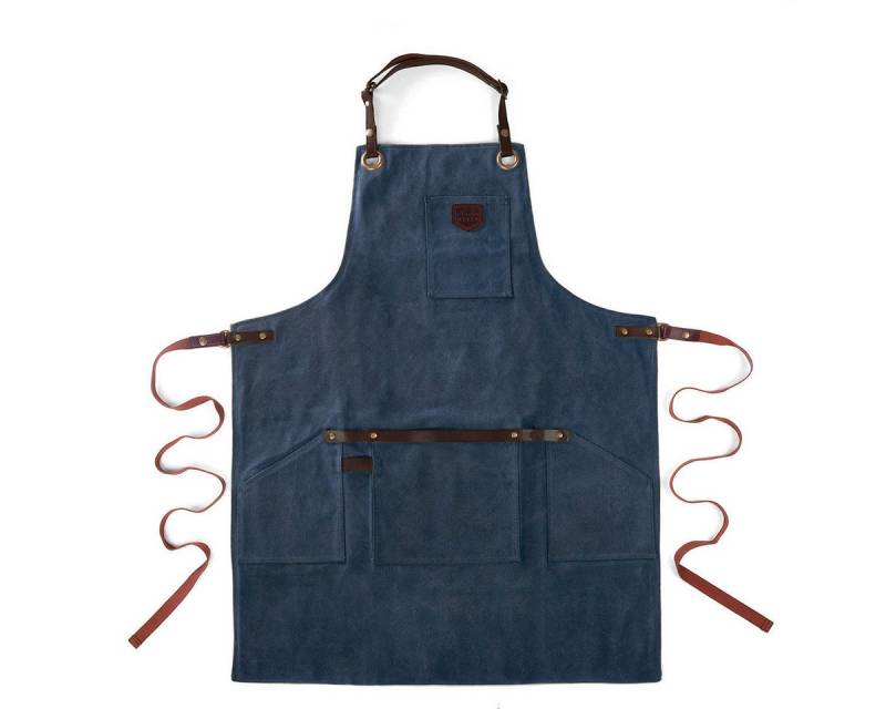 Outbacker Umhängeschürze Schürze No. 547 aus gewachstem Canvas & echtem Leder mit Taschen von Outbacker