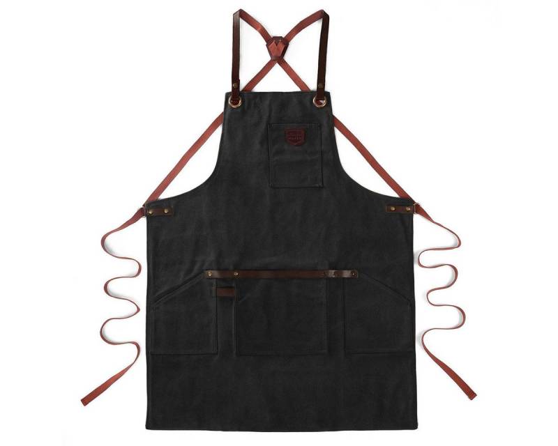 Outbacker Umhängeschürze Schürze No. 547 aus gewachstem Canvas & echtem Leder mit Taschen von Outbacker