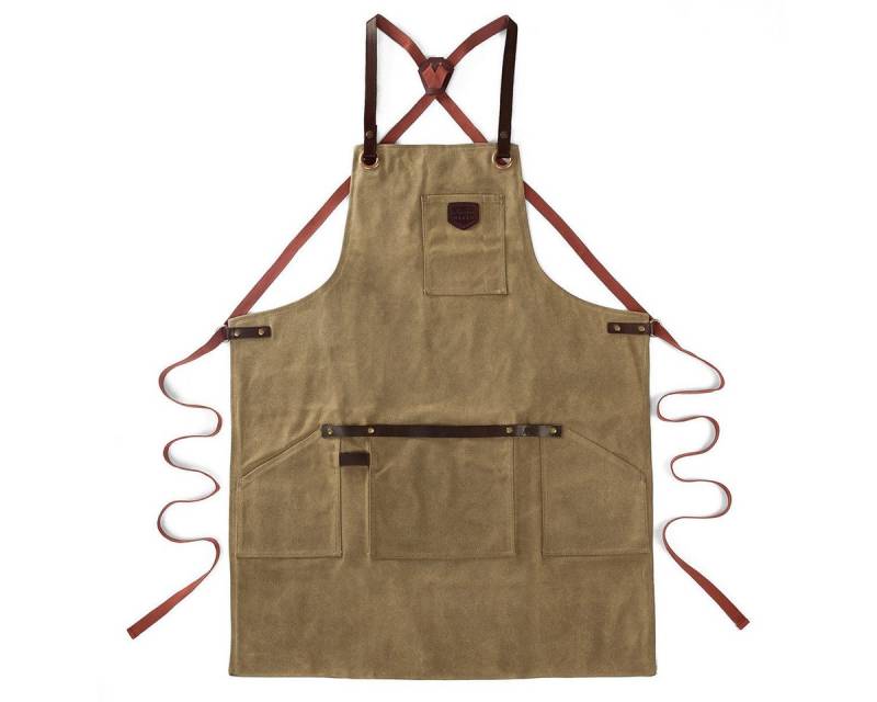 Outbacker Umhängeschürze Schürze No. 547 aus gewachstem Canvas & echtem Leder mit Taschen von Outbacker