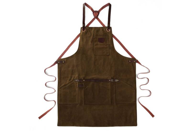 Outbacker Umhängeschürze Schürze No. 547 aus gewachstem Canvas & echtem Leder mit Taschen von Outbacker