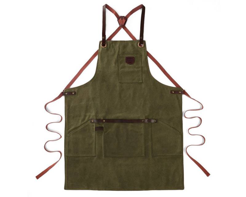 Outbacker Umhängeschürze Schürze No. 547 aus gewachstem Canvas & echtem Leder mit Taschen von Outbacker