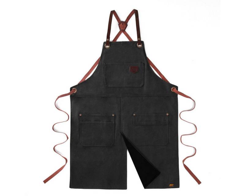 Outbacker Umhängeschürze Schürze No. 690 aus gewachstem Canvas & echtem Leder mit Vorderschlitz von Outbacker