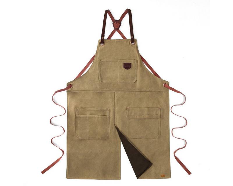 Outbacker Umhängeschürze Schürze No. 690 aus gewachstem Canvas & echtem Leder mit Vorderschlitz von Outbacker