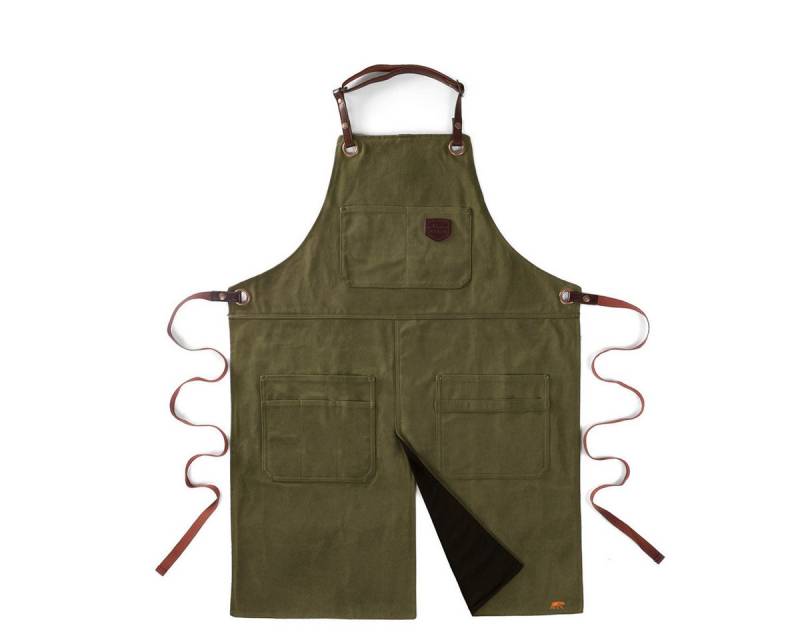 Outbacker Umhängeschürze Schürze No. 690 aus gewachstem Canvas & echtem Leder mit Vorderschlitz von Outbacker