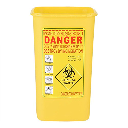 Outbit Nadelbehälter - 1L Größe Tattoo Medical Plastic Sharps Container Biogefährdung Nadelentsorgung Abfallbox für Krankenhäuser, Kliniken usw. (Yellow) von Outbit