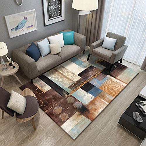 Outdoor-QJ Groessen Moderner Wohnzimmer Teppich Braun blau Kurzflor rutschfest Pflegeleicht Schlafzimmer Zimmer Teppich Sofa Tisch Kind Krabbeln Läufer Matte 1.2x1.6M von Outdoor-QJ