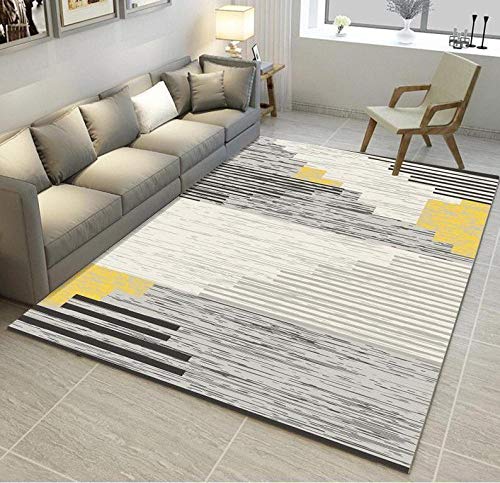 Outdoor-QJ Groessen Moderner Wohnzimmer Teppich Grau gestreiftes Gelb Kurzflor rutschfest Pflegeleicht Schlafzimmer Zimmer Teppich Sofa Tisch Kind Krabbeln Läufer Matte 1.4x2M von Outdoor-QJ