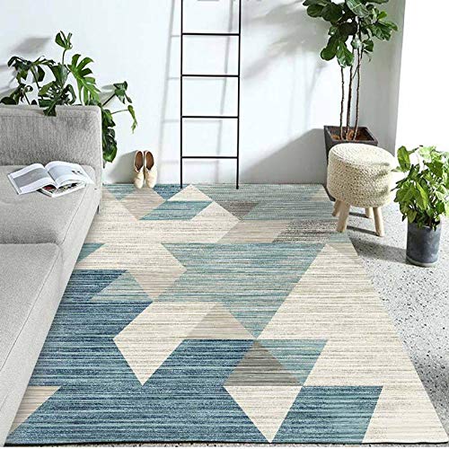 Outdoor-QJ Groessen Moderner Wohnzimmer Teppich Hauptdekoration rutschfest Pflegeleicht Blaues graues geometrisches Muster 1.4x2M von Outdoor-QJ