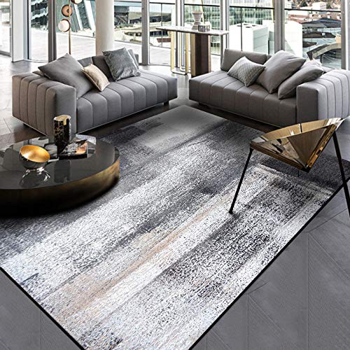 Outdoor-QJ Groessen Wohnzimmer Teppich Modern Hauptdekoration Rug Matte für Schlafzimmer oder Terrasse Küche rutschfest Dicke 7MM Abstrakte Tinte schwarz grau 1.2x1.6M von Outdoor-QJ