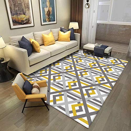 Outdoor-QJ Groessen Wohnzimmer Teppich Modern Hauptdekoration Rug Matte für Schlafzimmer oder Terrasse Küche rutschfest Dicke 7MM Geometrische gelbe graue Querlinien 1.6x2.3M von Outdoor-QJ