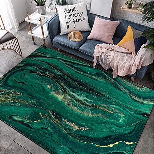 Outdoor-QJ Teppich Wohnzimmer Design Teppich Soft Touch Großer Mehrfarbig Helles abstraktes smaragdgrünes goldenes Felsenluxusmuster Schlafzimmer Waschbar Anti Rutsch Teppiche 140x200CM von Outdoor-QJ