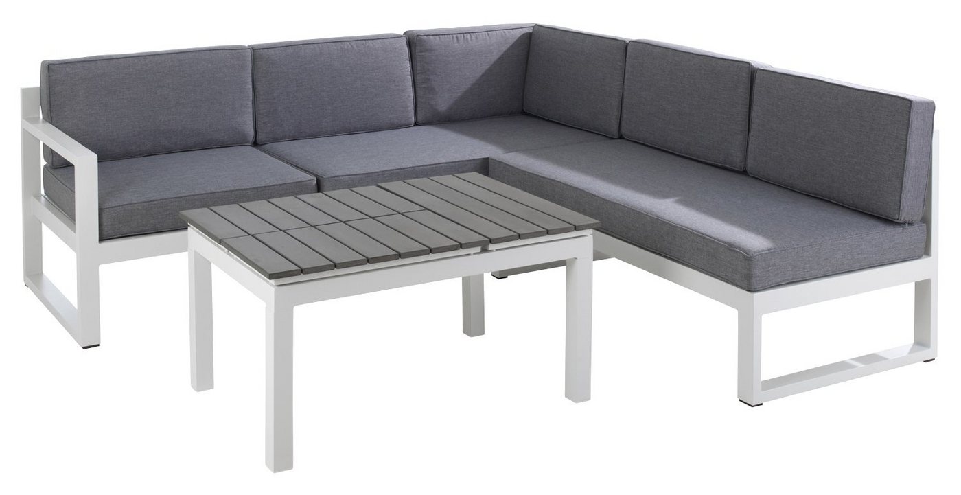 Outdoor Gartenlounge-Set DAPHNE, Aluminium, Grau, Weiß, mit Liegefunktion, (3-tlg), inkl. Sitz- und Rückenkissen, B 210 x H 66 x T 198 cm von Outdoor