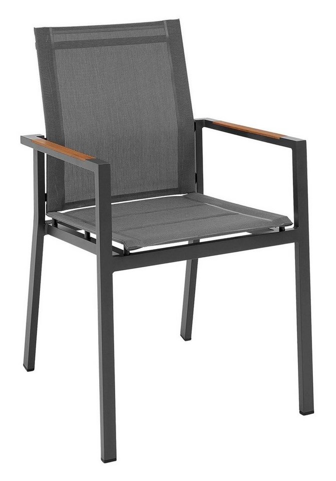 Outdoor Gartenstuhl ALINE, Textilen, Aluminium, Anthrazit, Grau, stapelbar von Outdoor