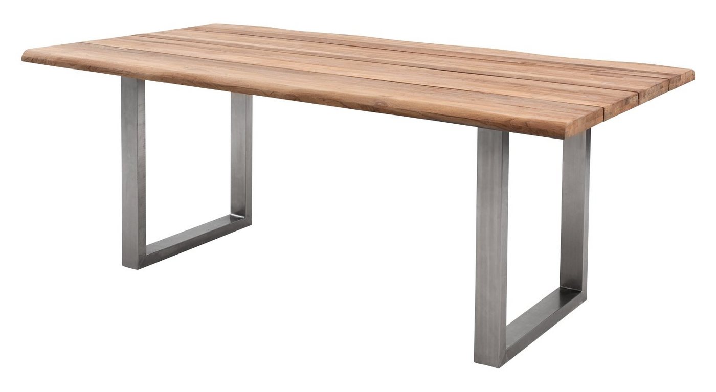 Outdoor Gartentisch ONTARIO, B 200 x T 100 cm, Edelstahl, Braun, Tischplatte aus Teakholz mit Baumkante von Outdoor