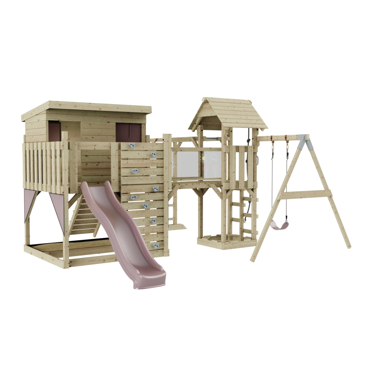 OutdoorToys Spielturm Inga mit Kinderschaukel Altrosa von OutdoorToys