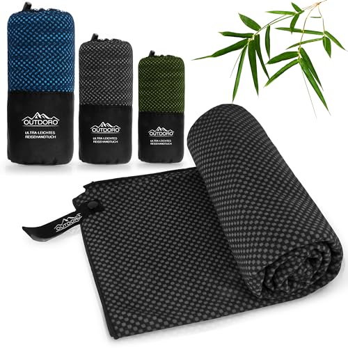 Outdoro Reisehandtuch mit Bambus Kohle Ultra-leicht & saugfähig - komfortabler als Mikrofaser-Handtücher - ideales Sport-Handtuch, Badetuch, Strand-Handtuch, Sauna Towel für Reise & Fitness von Outdoro