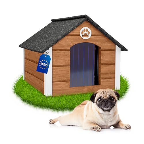 Outentin Hundehütte Outdoor Isoliert - Hundehaus für Mittelgroße Hund - Winterfest und Wetterfest - Hunde Haus für Draußen mit schrägem Dach - Stabile Villa und Moderne Design - 76 x 63 x 60cm-Eiche von Outentin