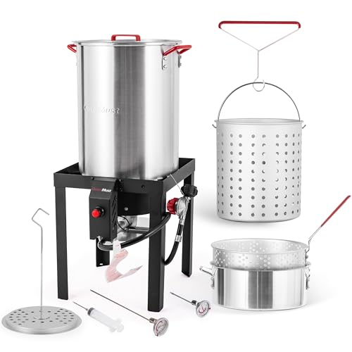 OuterMust Truthahn-Fritteusentopf mit Korb und Brenner-Set, Outdoor 10 Qt Fischfritteuse mit 50.000 BTU Brenner, Truthahnfritteuse, ideal zum Kochen von Truthahn, Krabben und Pommes Frites von OuterMust