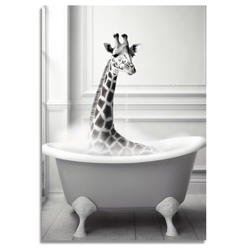 Lustige Giraffen-Wandkunst – schwarz-weiße Giraffe in der Badewanne – Aquarell-Giraffen-Druck – große Größe 28 x 35 cm – lustige Badezimmer-Wanddekoration – Tier-Badezimmerbilder – lustige Lustige Giraffen-Wandkunst – schwarz-weiße Giraffe in der Badewanne – Aquarell-Giraffen-Druck – große Größe 28 x 35 cm – lustige Badezimmer-Wanddekoration – Tier-Badezimmerbilder – lustige von OuterPrint