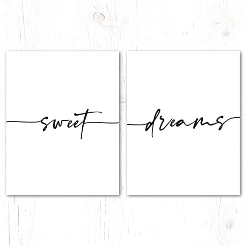 Sweet Dreams Kunstdruck-Set, Sweet Dreams, Wanddekoration über dem Bett, Sweet Dreams, Wanddekoration, Wandkunst, Schlafzimmer, Boho-Wandkunst für Schlafzimmer, Typografie-Kunst, 2 Stück, 28 x 35 cm, von OuterPrint
