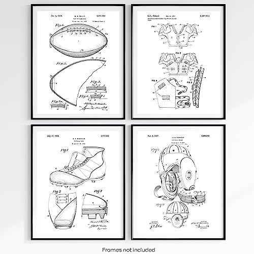 Vintage Fußball Patent Poster, großes Set von 4 (11x14) Fußball Poster Drucke, Fußball Wanddekoration, schwarz und weiß Fußball Zimmer Dekor, Sport Poster für Männerhöhle, Vintage Fußball Foto von OuterPrint