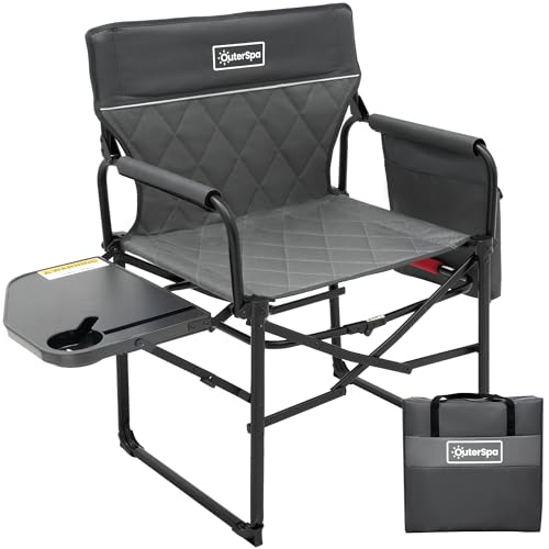 Outerspa Übergroße Regiestühle, strapazierfähig, zusammenklappbar, Outdoor-Stühle mit abnehmbarer Seitentasche und verstellbarem Beistelltisch für draußen, Rasen, Angeln, Campingstuhl bis zu 159 kg von OuterSpa