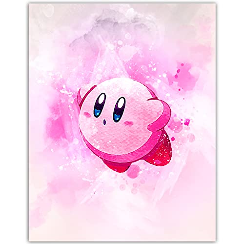 Kirby Poster Wandkunst, Aquarell Kirby Decor Wandkunst, Super Smash Bros Kirbys Dreamland Poster, Kirby Merchandise für Wände oder Schlafzimmer, Pink Kirbys Dream Land Gamer Poster für Spielzimmer, von Outerprint