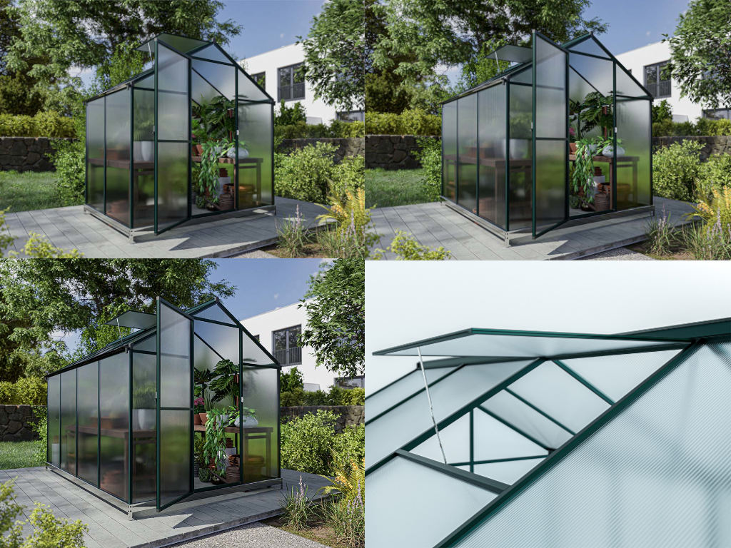 Outgarden Gewächshaus Victoria, Oasis, Royal Hohlkammerplatte 4 mm, Aluminium eloxiert - Oasis, 3,3 m², inkl. Fundament, BxTxH: 182x182x188,3 cm, mit von Outgarden