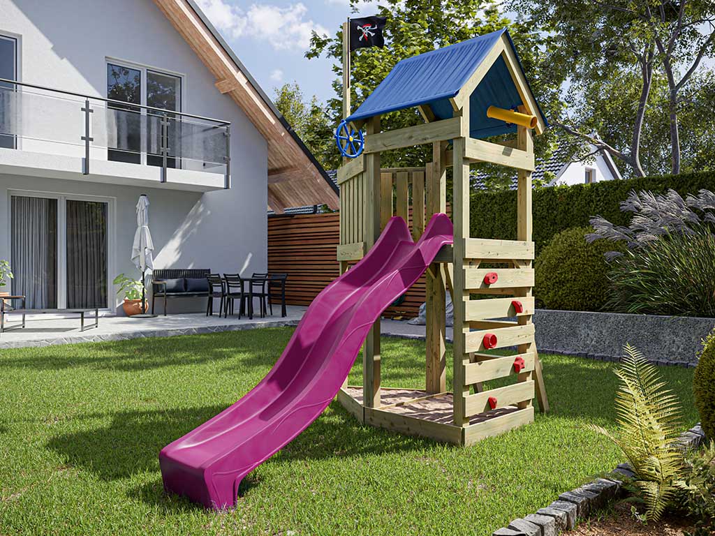 Outgarden Spielturm Captain Jolly KDI inkl. Rutsche pink - BxTxH: 313x156x258 cm, inkl. Kletterwand + Zubehör, inkl. Rutsche pink von Outgarden