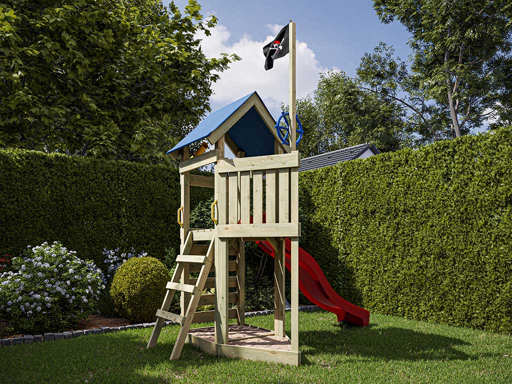 Outgarden Spielturm Captain Jolly KDI inkl. Rutsche rot - BxTxH: 313x156x258 cm, inkl. Kletterwand + Zubehör, inkl. Rutsche rot von Outgarden