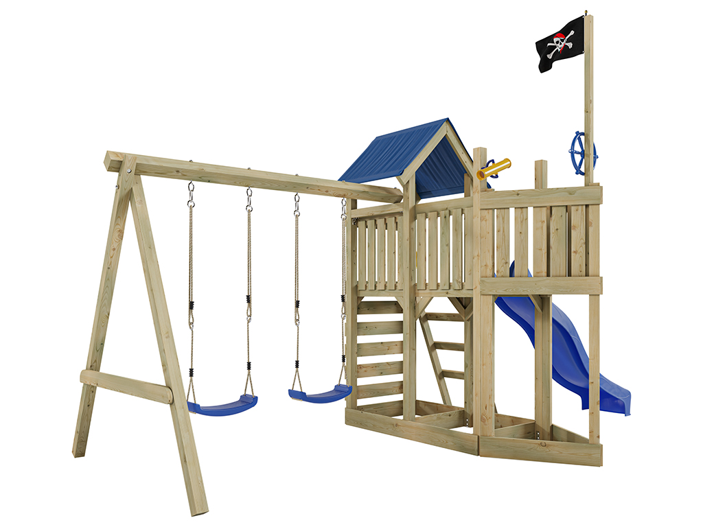 Outgarden Spielturm Captain Snappy KDI mit Doppelschaukel inkl. Rutsche blau + Sitze blau - BxTxH: 507x255x258 cm, inkl. Kletterwand, inkl. Rutsche von Outgarden