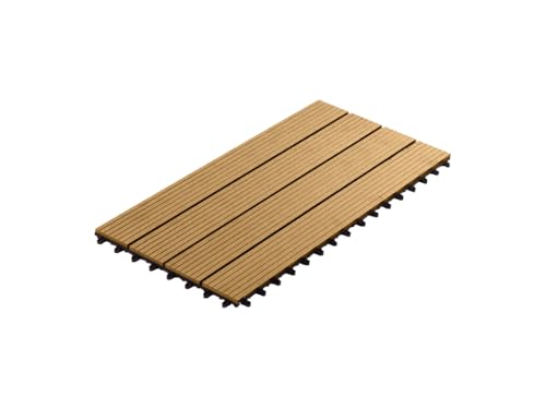 Outgarden WPC Terrassenfliesen 30x60x2,1cm|Teak geriffelt klickfliesen Balkonfliesen|WPC-Fliese Teak geriffelt Bodenbelag für Balkon & Terrasse - Wetterfest|Ideal für den Barfußbereich von Outgarden