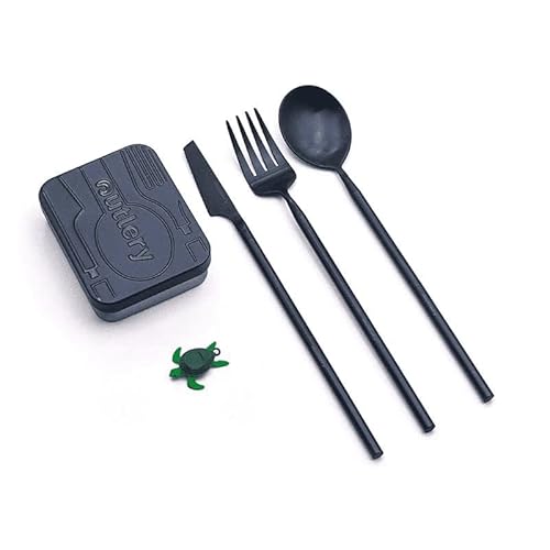 Reisebesteck von Outlery | Camping Besteckset für 1 Person mit Etui in Hosentaschenformat | Spülmaschinengeeignetes Edelstahl für eine Mühelose Reinigung | Für Büro, Picknick und Unterwegs | Walblau von Outlery