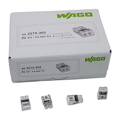 WAGO 100 Stück Wago 2273-202 Kompakt-Anschlusskastenklemme ˜ 0,5–2,5 mm, 2-polig, transparent/weiß von WAGO