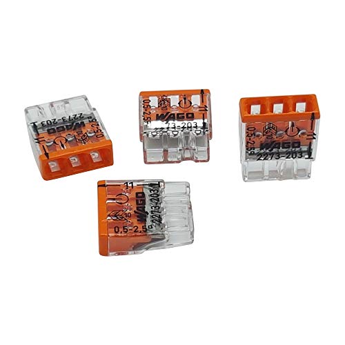 20 Stück Wago 2273-203 COMPACT-Verbindungsdosenklemme Ø 0,5-2,5 mm², 3-polig, transparent/orange von WAGO