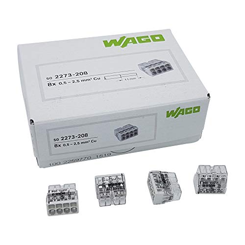 50 Stück Wago 2273-208 COMPACT-Verbindungsdosenklemme Ø 0,5-2,5 mm², 8-polig, transparent/lichtgrau 50 Stück Wago 2273-208 COMPACT-Verbindungsdosenklemme Ø 0,5-2,5 mm², 8-polig, transparent/lichtgrau von WAGO