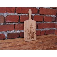 Holzbrett Pyrographie Schneidebrett Kleine Hand Geschnitzt Hackklotz Brot Gewürzbrett Metzgerei Block Käse Rustikale Küche von OutlivedMemories