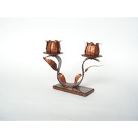 Wunderbare Kerzenständer Vintage Kupfer Schmiedeeisen Kerze Halter Double Handgemachte Kerzenhalter von OutlivedMemories
