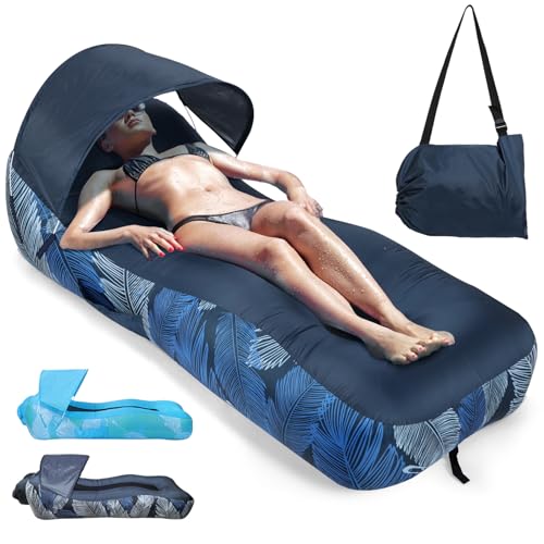 Outplea Aufblasbares Sofa mit Sonnenschirme, Luftsofa Faltbar Tragbar, Wasserdicht Camping Sofa mit Tasche, Strandliege Air Lounger mit Mesh-Rücken für Garten Strand Picknick, Marineblaue Feder Outplea Aufblasbares Sofa mit Sonnenschirme, Luftsofa Faltbar Tragbar, Wasserdicht Camping Sofa mit Tasche, Strandliege Air Lounger mit Mesh-Rücken für Garten Strand Picknick, Marineblaue Feder von Outplea