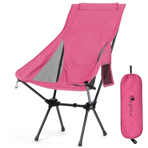 Outplea Hochlehniger Campingstuhl Faltbar, Leichter Faltbarer Strandstuhl Kompakt mit Tasche, Klappstuhl Klein für Camping Picknick Angeln Wandern, Rosa von Outplea