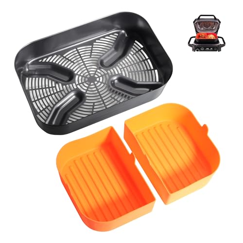 Outspark Combo Crisper Basket und Air Fryer Basket Liner für Ninja OG701, OG751 Grills, wiederverwendbarer Silikon-Grillkorb, Zubehör-Set für Ninja Woodfire OG700 Serie Grill, 2 Stück von Outspark