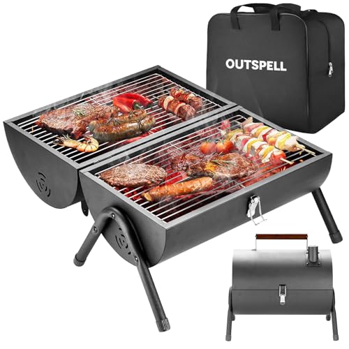 Tragbarer Holzkohlegrill Outdoor-Herd: BBQ einfach zu transportierender zweiseitiger Kohlegriller von Outspell