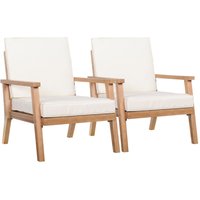 2er-Set Gartenstühle mit Kissen aus Pappelholz Holzstuhl Terrassenstuhl Braun+Beige 66x77,5x74,5cm von Outsunny