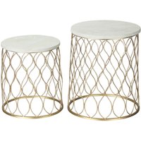 2er-Set Gartentisch Drahtkorb Metallkorb Gartenmöbel Outdoor Balkon Stahl Gold + Weiß Ø41x46cm von Outsunny