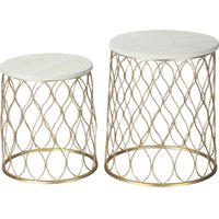 2er-Set Gartentisch Drahtkorb Metallkorb Gartenmöbel Outdoor Balkon Stahl Gold + Weiß Ø41x46cm von Outsunny