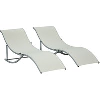 2er Set Sonnenliege Gartenliegen Stoffliege Relaxliege ergonomisch Aluminium Texteline Beige 165 x 6 von Outsunny