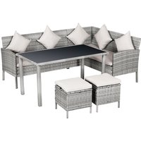 5-tlg. Gartenmöbel Set Rattan Sitzgruppe mit Fußhocker Metall Grau 134 x 60 x 75 cm von Outsunny
