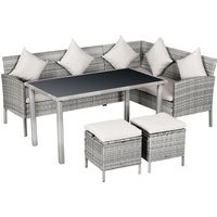 5-tlg. Gartenmöbel Set Rattan Sitzgruppe mit Fußhocker Metall Grau 134 x 60 x 75 cm von Outsunny