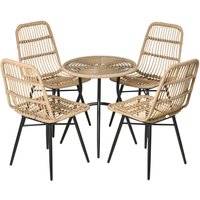 5-tlg. Polyrattan Gartenmöbel Set Essgruppe Esstisch mit 4 Stühlen Gartensitzgruppe mit Beistelltisc von Outsunny