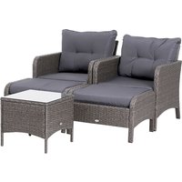 5-tlg. Polyrattan Gartenmöbel Sitzgruppe Gartenset Sofagarnitur mit Kissen Dunkelgrau von Outsunny